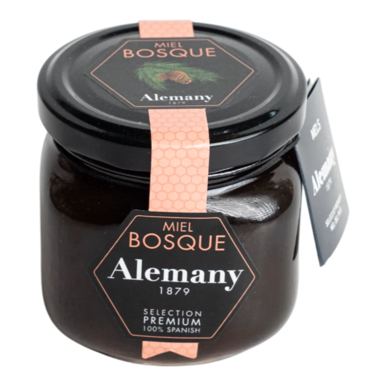 Borcan cu miere de mană Alemany – selecție premium 100% spaniolă, cu aromă intensă și culoare închisă.