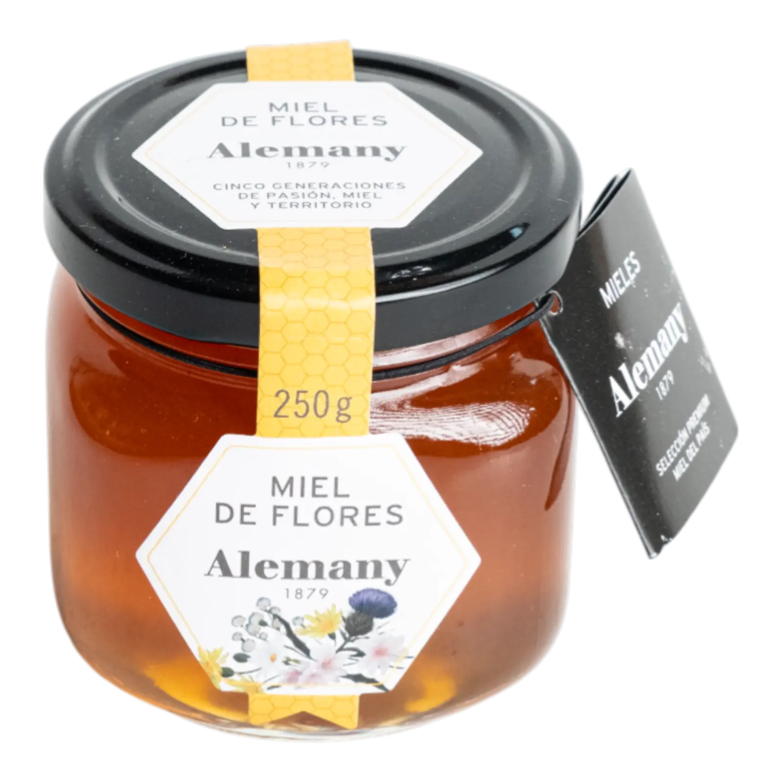 Miere polifloră Alemany 250g – miere naturală spaniolă, obținută din flori diverse, ideală pentru îndulcirea naturală a ceaiurilor, deserturilor și rețetelor.