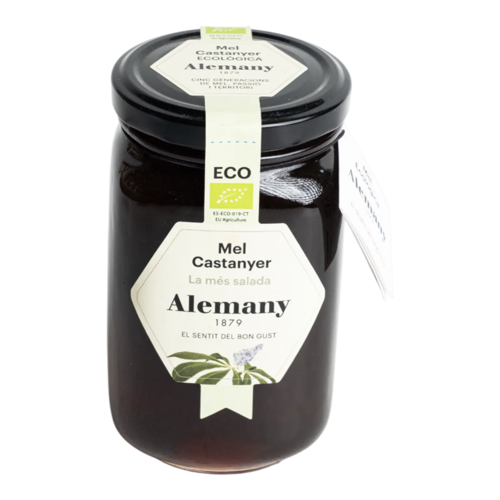 Borcan cu miere ecologică de castan Alemany 500g – produs bio, 100% natural, cu gust intens și aromă distinctă.