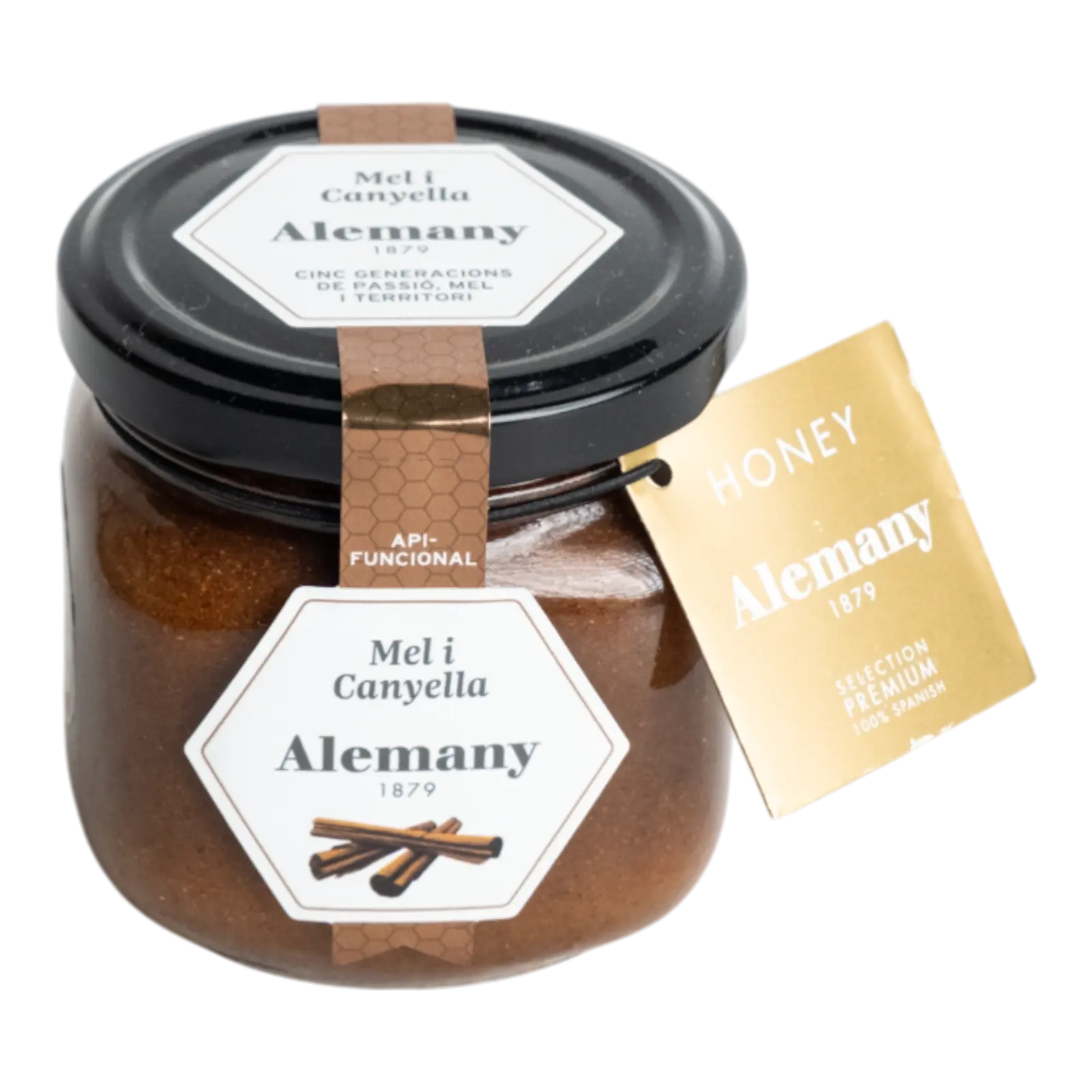 Borcan cu miere și scorțișoară Alemany – combinație naturală cu note dulci și aromate.
