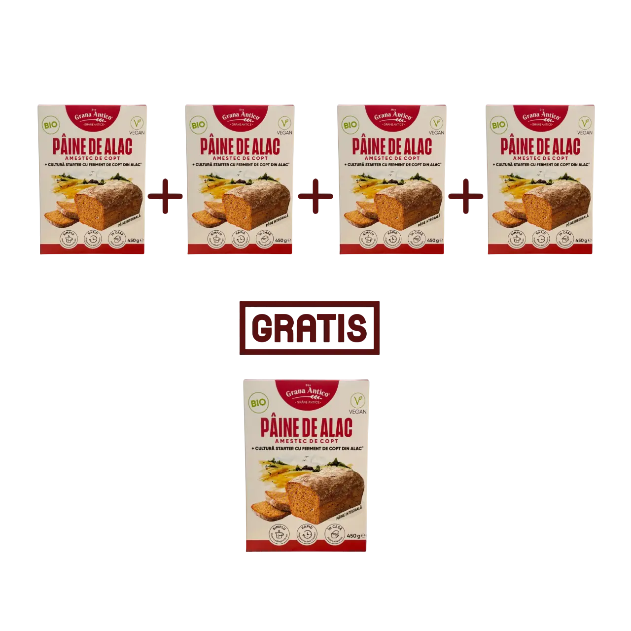 Oferta – 4 mix paine alac integrală BIO + 1 gratis = 130 RON