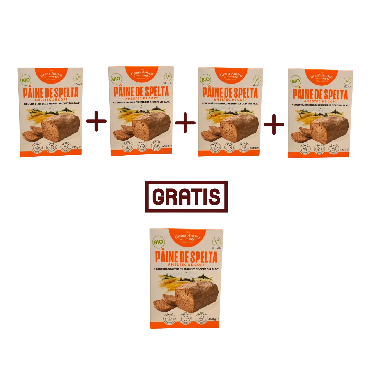 Oferta – 4 mix paine spelta BIO + 1 gratis = 85 RON