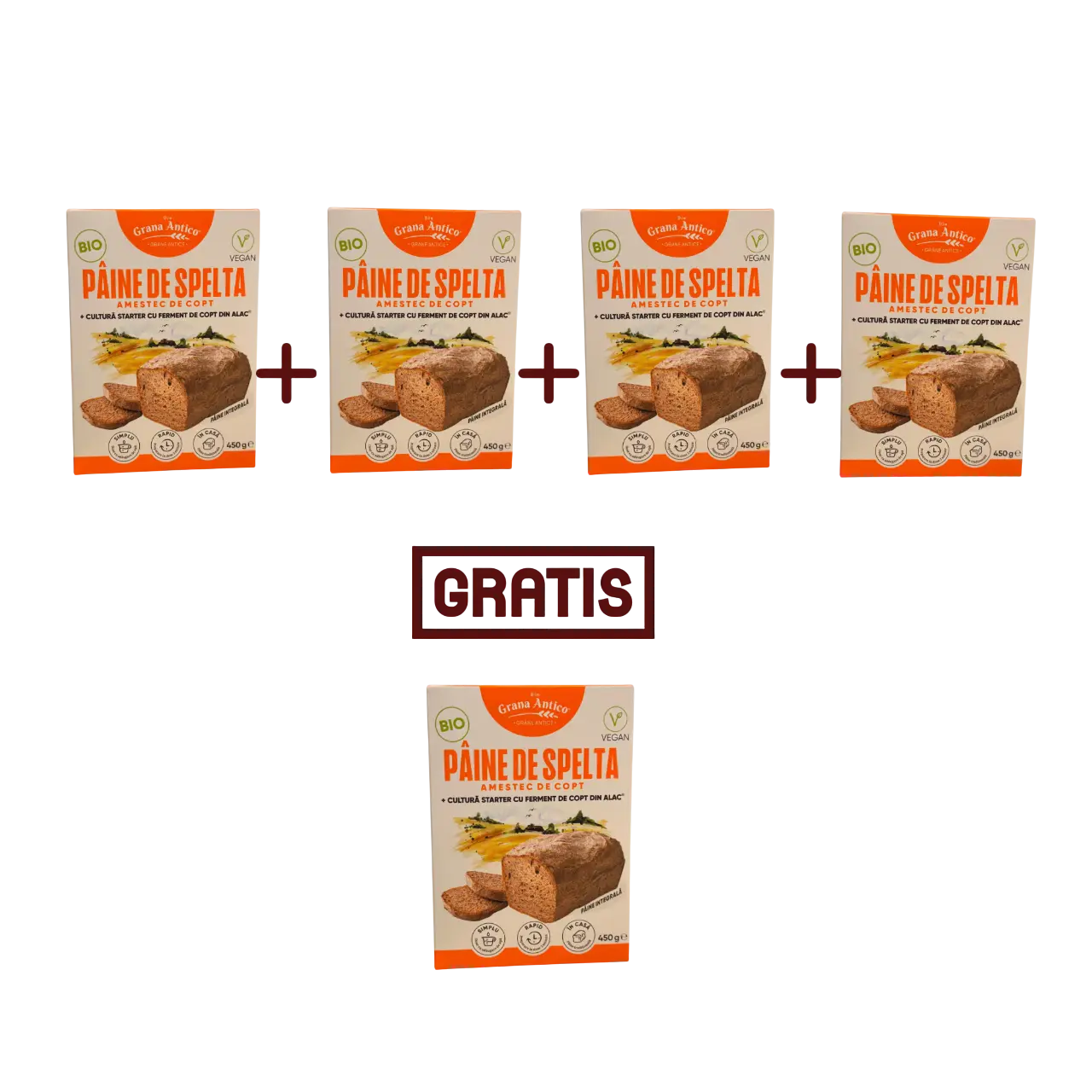 Oferta – 4 mix paine spelta integrală BIO + 1 gratis = 95 RON