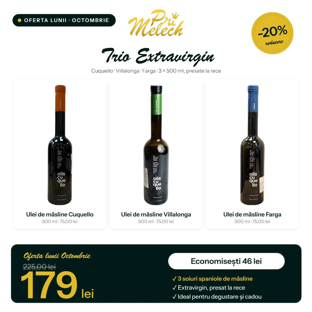 Set ulei de măsline premium - ulei de măsline extravirgin